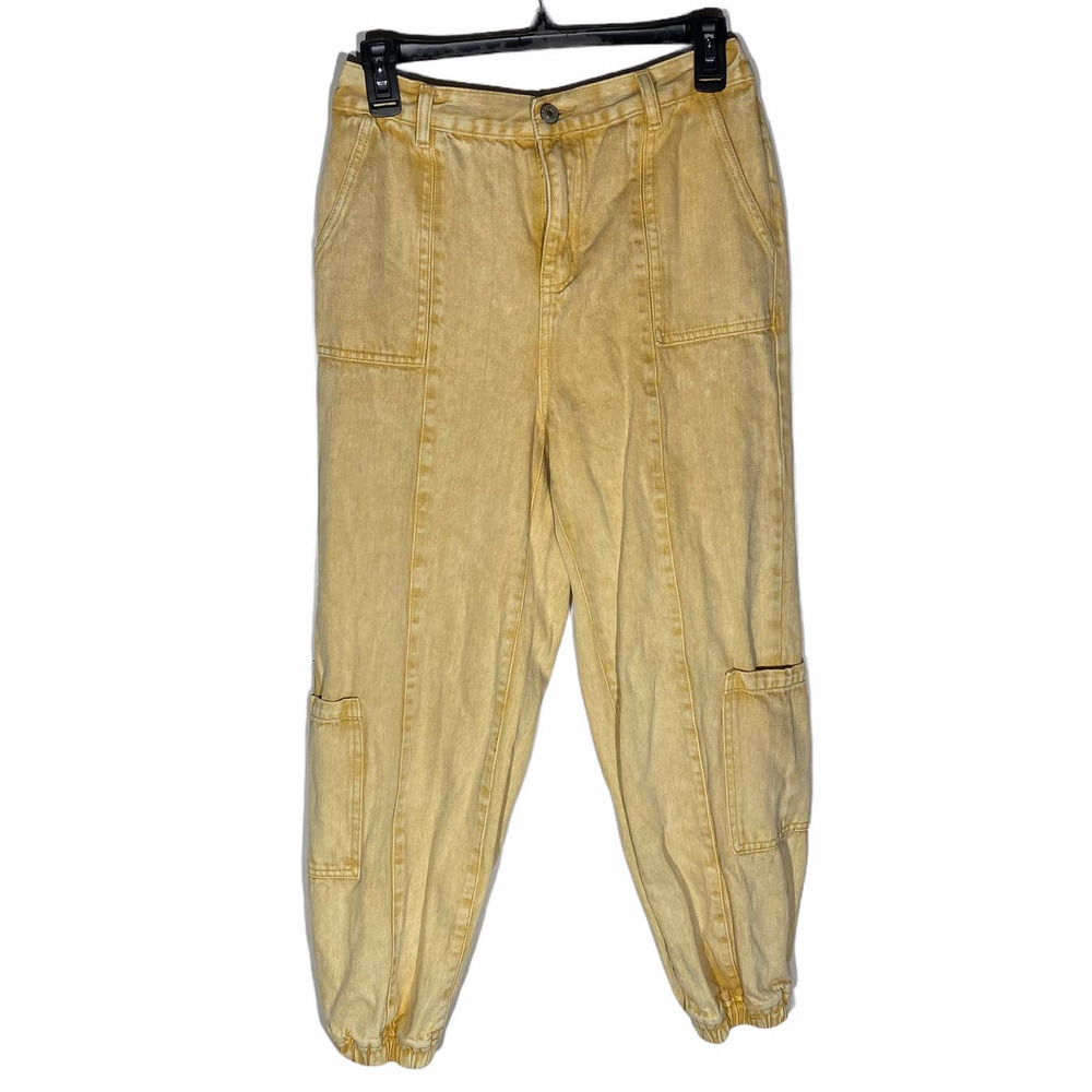 Blue Blush Yellow Denim Cargo Jogger Pants